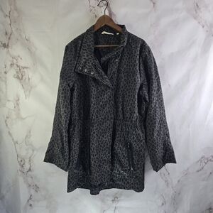 Soft Surroundings Jacket Womens XL Gray Leopardess Zip Rain Windbreaker Trench